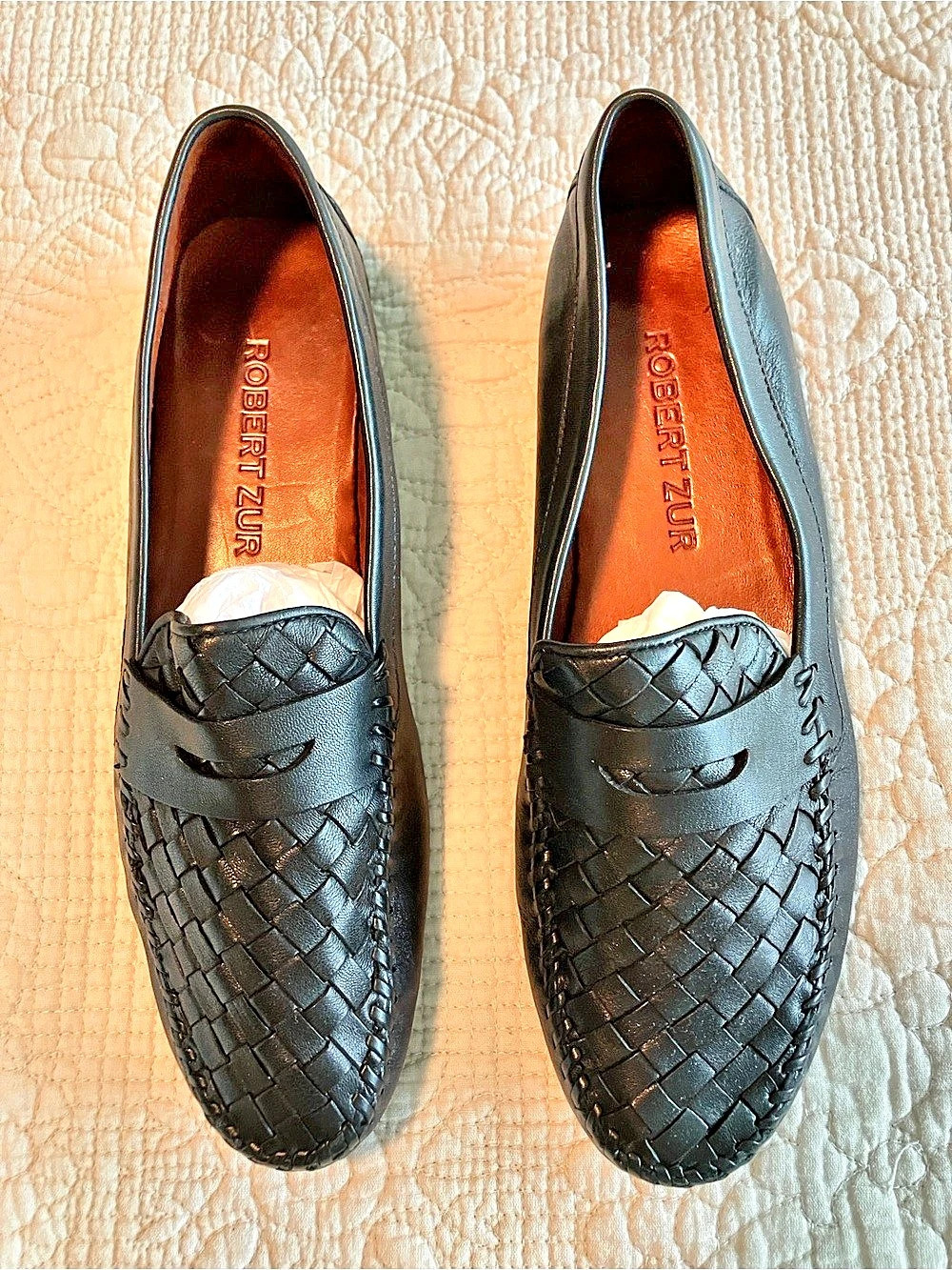 Robert Zur Woven Leather Penny Loafer Moccasins Black US 9.5